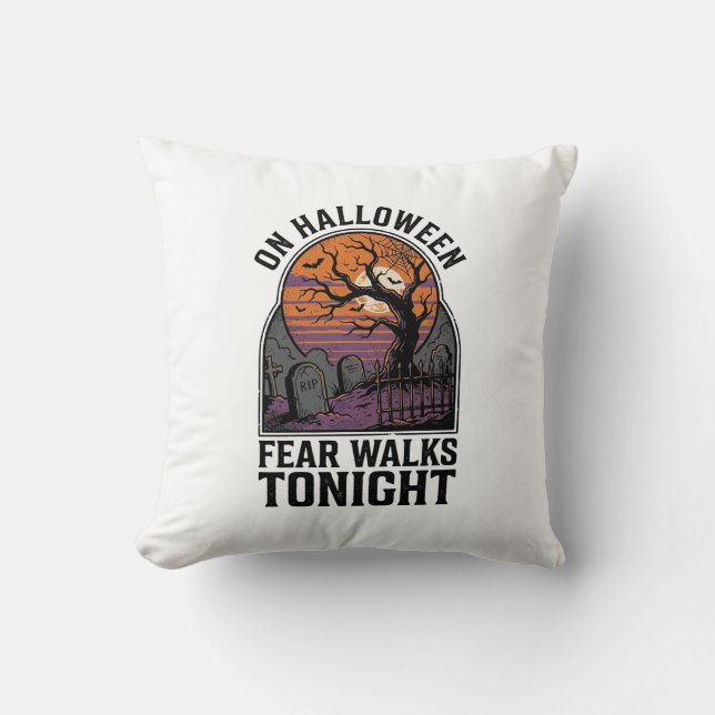 Halloween Graveyard Sunset Vintage Spooky Tree Art Cushion (Front)