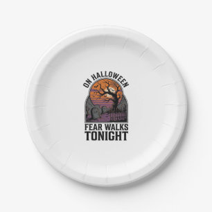 Halloween Graveyard Sunset Vintage Spooky Tree Art Paper Plate