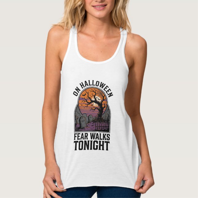 Halloween Graveyard Sunset Vintage Spooky Tree Art Singlet (Front)