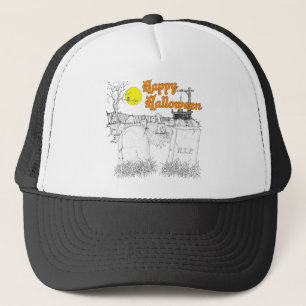 halloween graveyard trucker hat