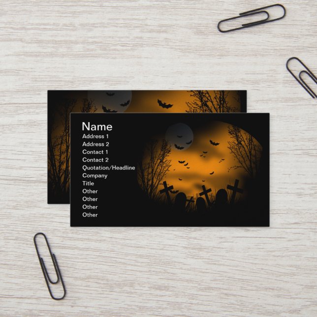 Halloween Graveyard with Bats and Tombstones Business Card (Front/Back In Situ)