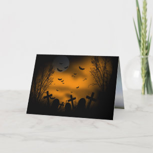 Halloween Graveyard with Bats and Tombstones Card