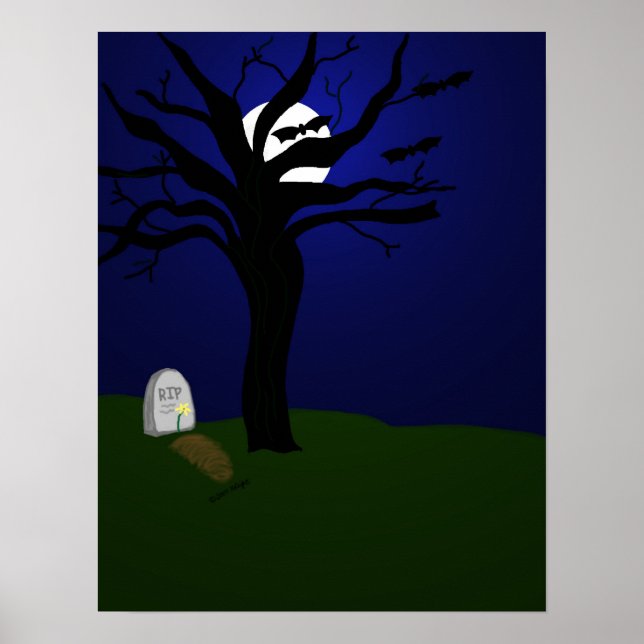 Halloween graveyard with bats poster (Front)