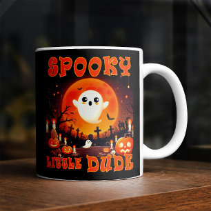 Halloween graveyard with cute Ghost and giant moon Coffee Mug