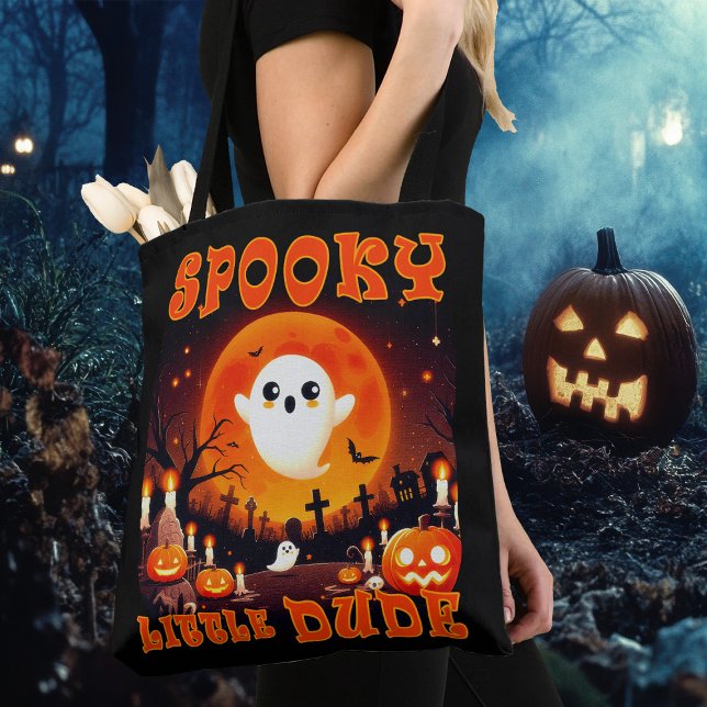Halloween graveyard with cute Ghost and giant moon Tote Bag (Creator Uploaded)