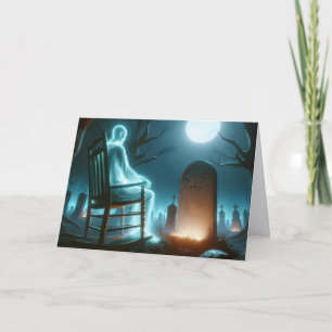 Halloween Graveyard With Man Ghost Card