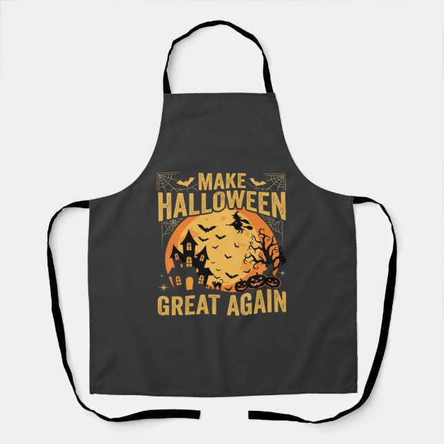 Halloween Great Again Haunted House Pumpkin Apron (Front)