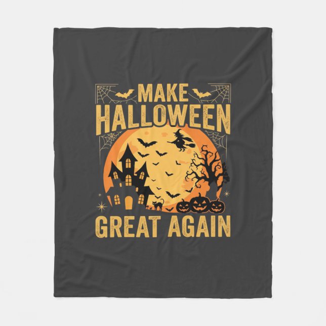 Halloween Great Again Haunted House Pumpkin Fleece Blanket (Front)
