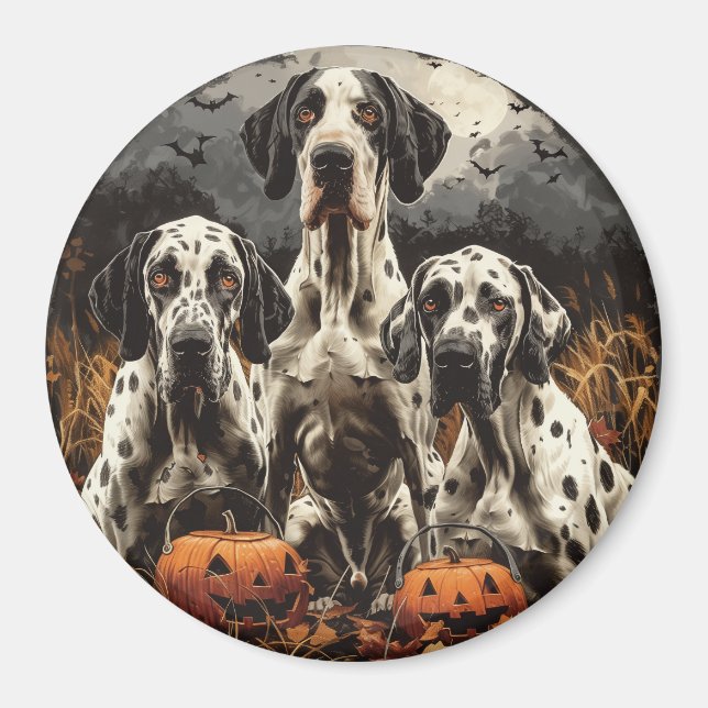 Halloween Great Dane Dogs Jack O Lantern Magnet (Front)
