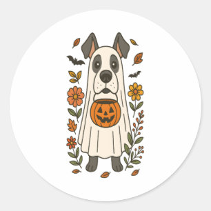 Halloween Great Dane Flowers Classic Round Sticker