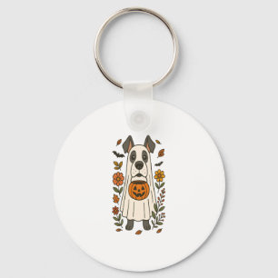 Halloween Great Dane Flowers Key Ring