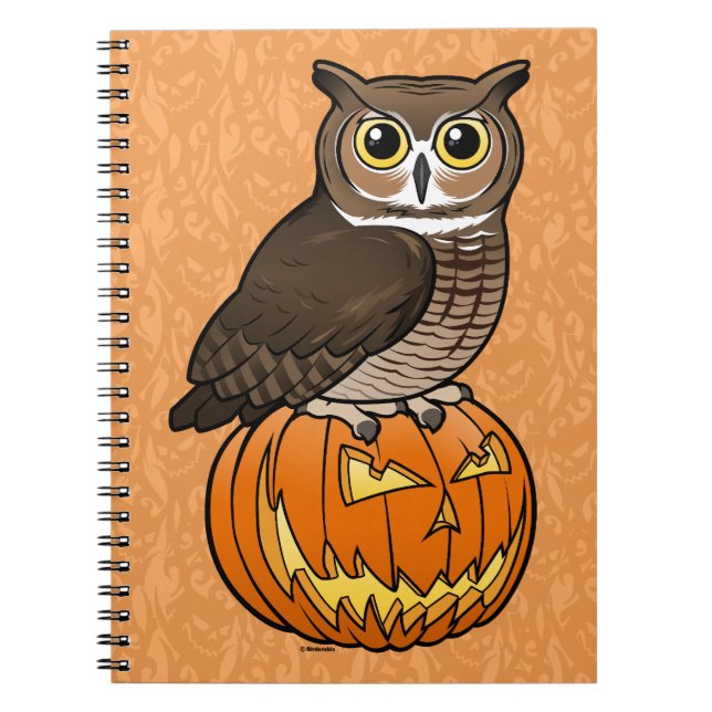Halloween Great Horned Owl Spiral Notebook (Front)