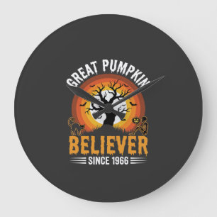 Halloween Great Pumpkin Believer Retro Skeleton Large Clock