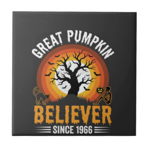 Halloween Great Pumpkin Believer Retro Skeleton Tile