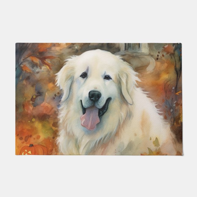 Halloween Great Pyrenees With Pumpkins Scary Doormat (Front)