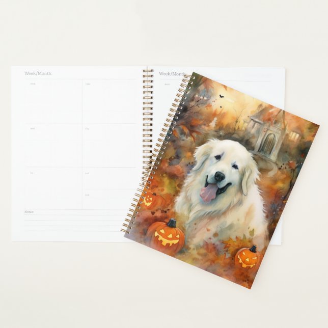 Halloween Great Pyrenees With Pumpkins Scary Planner (Display)