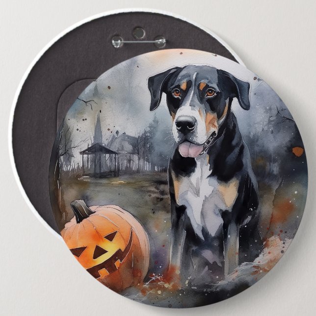 Halloween Greater Swiss With Pumpkins Scary 6 Cm Round Badge (Front & Back)