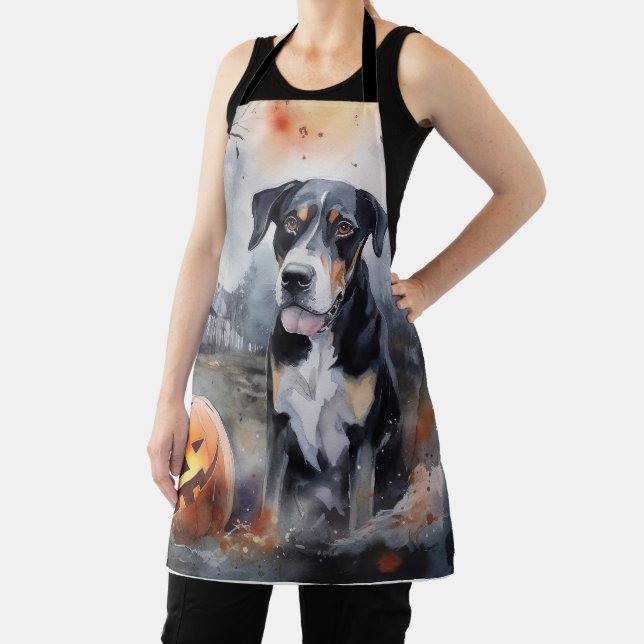 Halloween Greater Swiss With Pumpkins Scary Apron (Insitu)