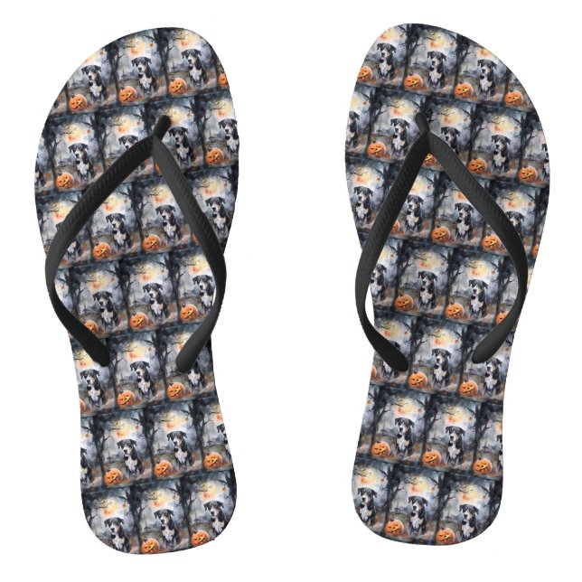 Halloween Greater Swiss With Pumpkins Scary Jandals (Footbed)