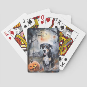 Halloween Greater Swiss With Pumpkins Scary Playing Cards