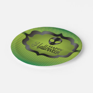 Halloween green alien paper plate