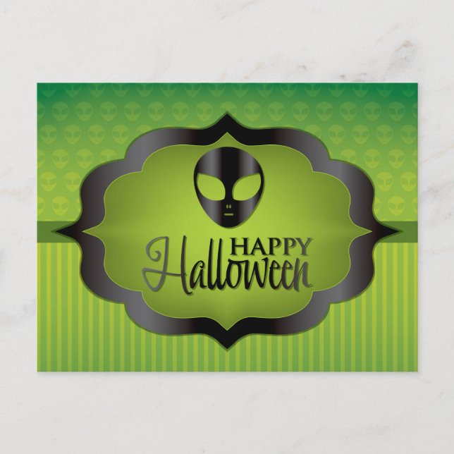 Halloween green alien postcard (Front)