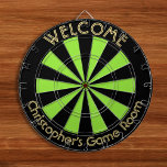 Halloween Green Black Custom Metal Cage Game Night Dartboard<br><div class="desc">Create your own custom, personalised, fun, cool, stylish, halloween neon green and black colour, regulation size (18"diameter, 1"h) aluminium frame metal cage dart board. Comes with 6 brass darts (3 American flag dart flights and 3 UK dart flights). You may mount it anywhere – above your wastebasket at work or...</div>