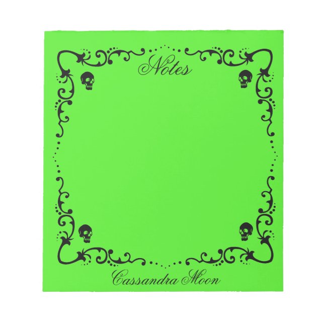 Halloween Green & Black Magic Border Personalised Notepad (Front)