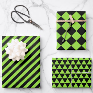 Halloween Green Black Modern Pattern Custom Text Wrapping Paper Sheet