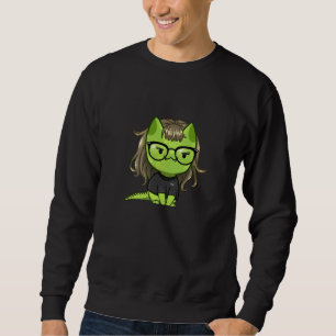 Halloween Green Cat For Women Girls Boys Kids Sweatshirt