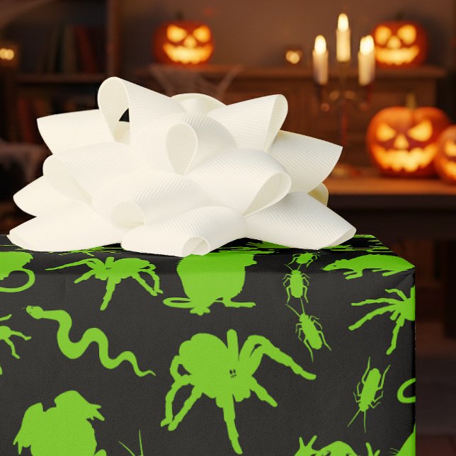 Halloween Green Creepy Crawlies Rats Toads Spiders Wrapping Paper (Creator Uploaded)