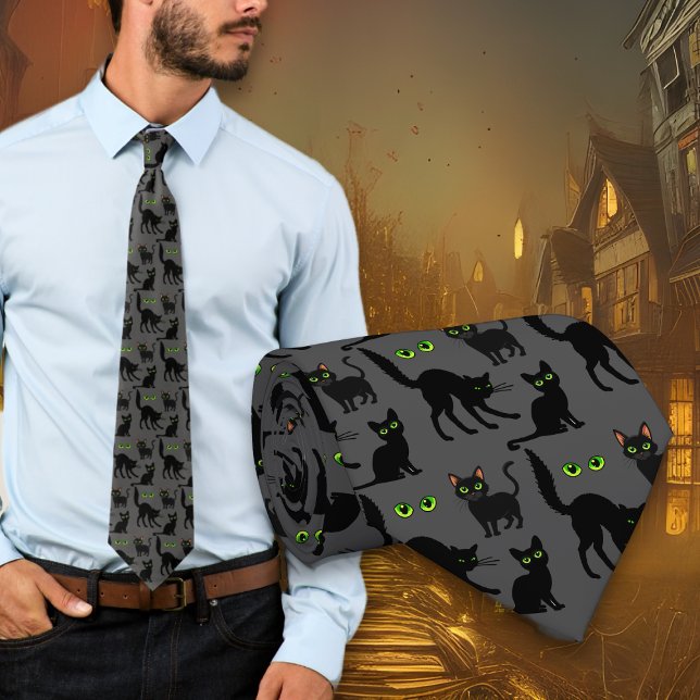 Halloween Green Eyes Cats Pattern Tie (Creator Uploaded)
