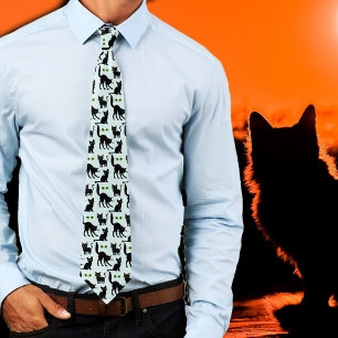 Halloween Green Eyes Cats Pattern Tie