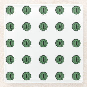 Halloween Green Polka Dot Eyes Glass Coaster