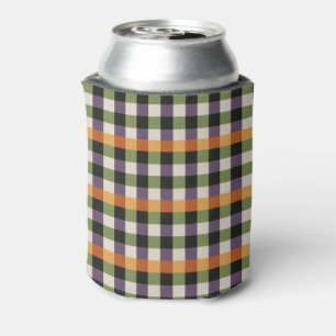 Halloween green, purple & black gingham pattern can cooler