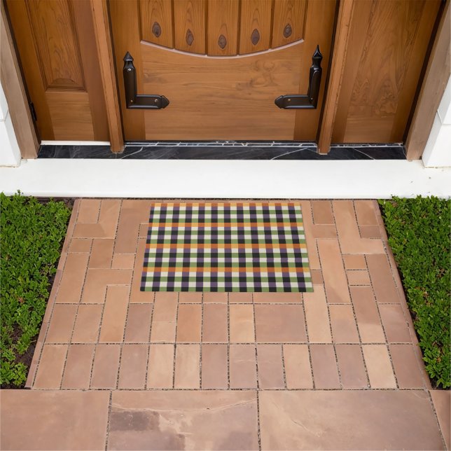 Halloween green, purple & black gingham pattern doormat (Outdoor)