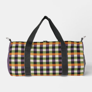 Halloween green, purple & black gingham pattern duffle bag