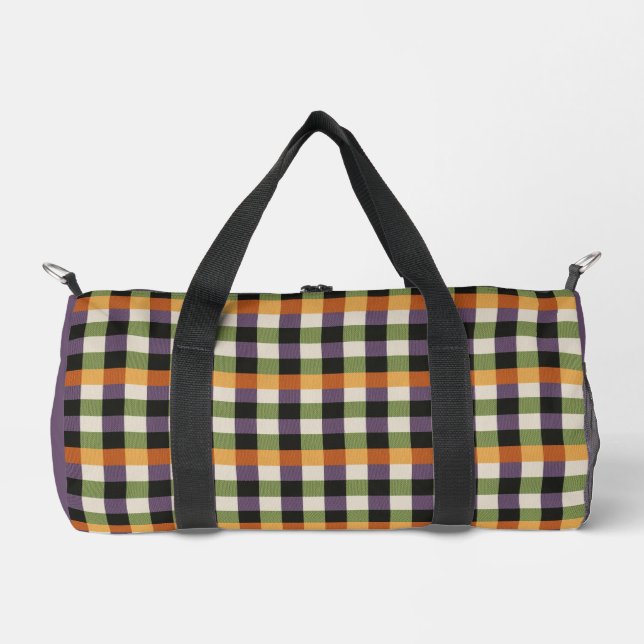 Halloween green, purple & black gingham pattern duffle bag (Front)