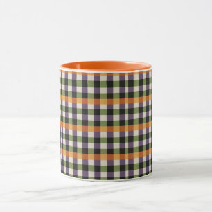 Halloween green, purple & black gingham pattern mug