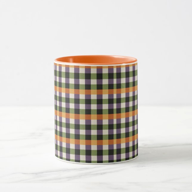 Halloween green, purple & black gingham pattern mug (Center)