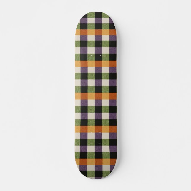 Halloween green, purple & black gingham pattern skateboard (Front)