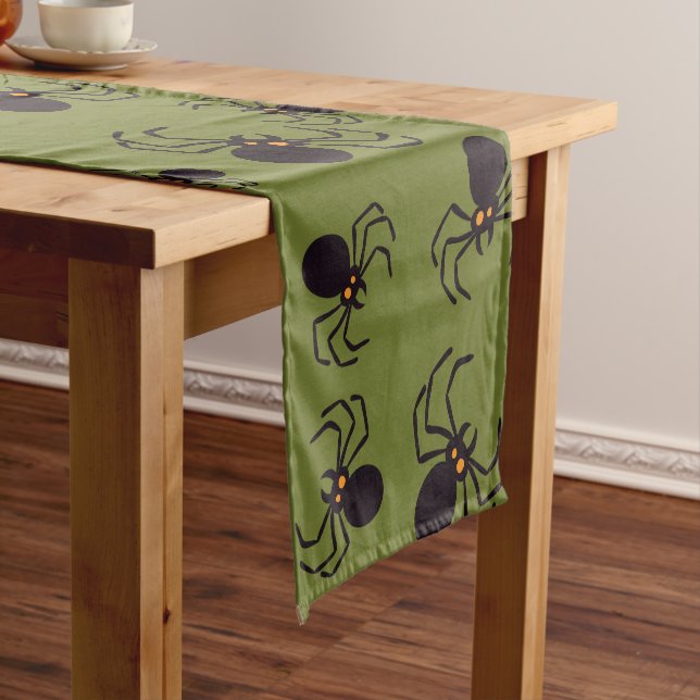 Halloween Green Spider Pattern Short Table Runner (In Situ)