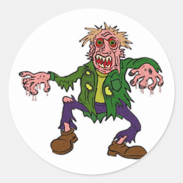 Halloween Green Zombie Monster Classic Round Sticker (Front)