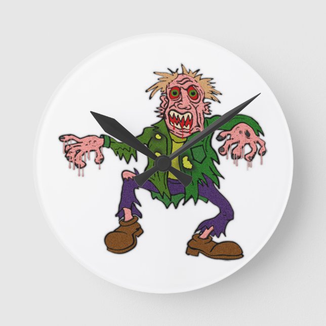 Halloween Green Zombie Monster Round Clock (Front)