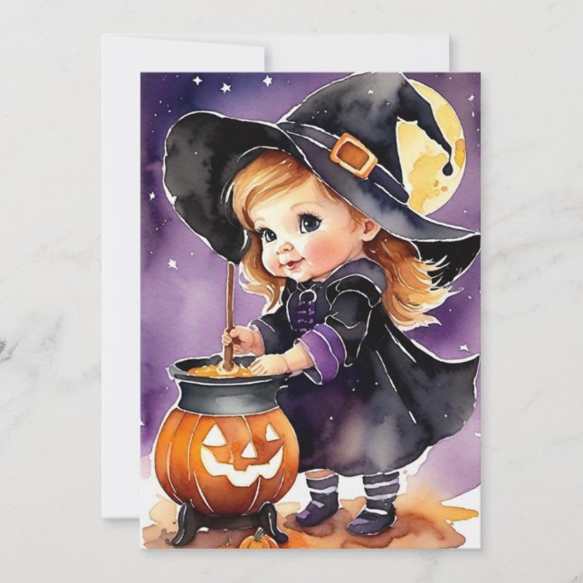 Halloween Greeting Card Cute Little Witch (Front)