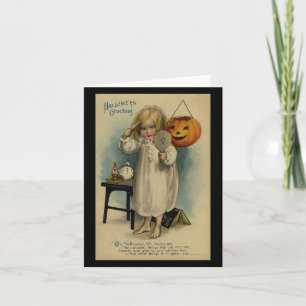 Halloween Greeting Girl Combing Hair Vintage Card
