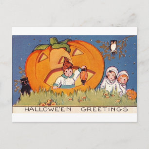 Halloween Greeting Kids, Pumpkin, Owl Postcard