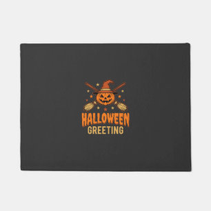 Halloween Greeting Witch Pumpkin Vintage Design Doormat