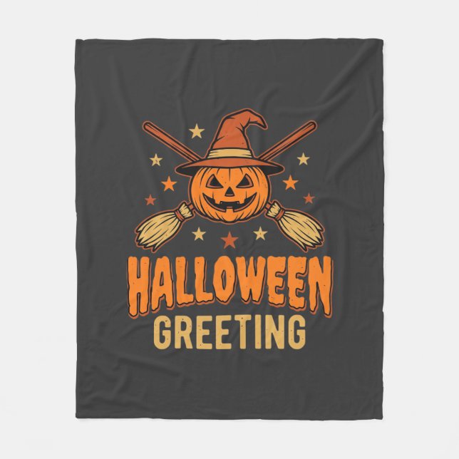 Halloween Greeting Witch Pumpkin Vintage Design Fleece Blanket (Front)