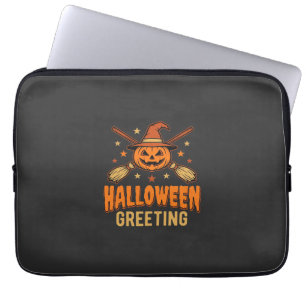 Halloween Greeting Witch Pumpkin Vintage Design Laptop Sleeve